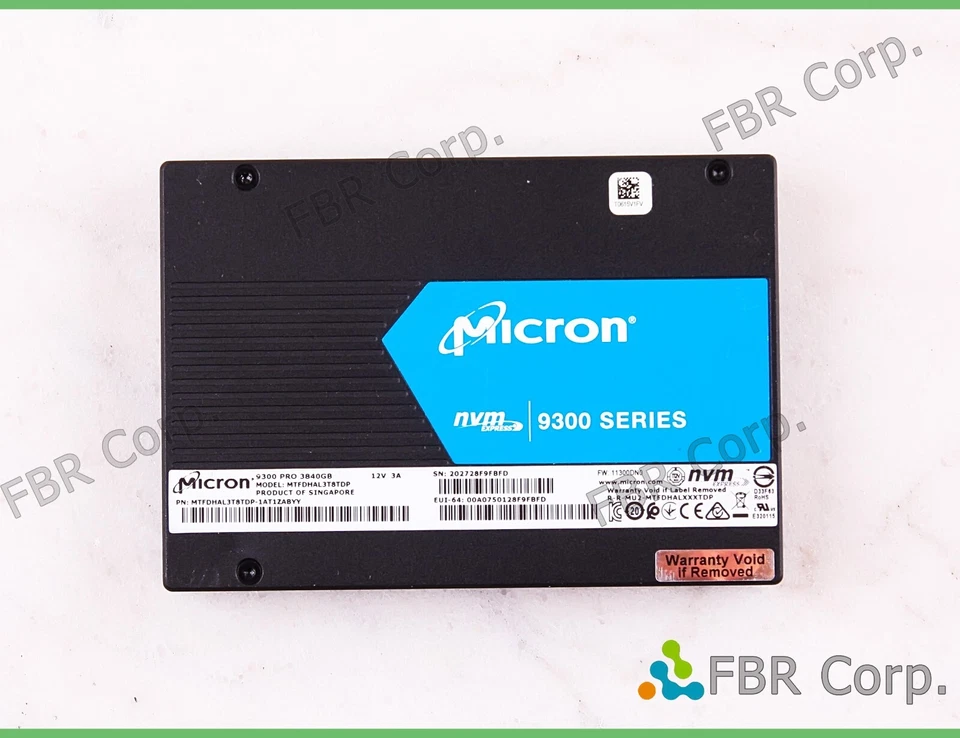 100% Micron 9300 PRO 3.84TB PCIe NVMe U.2 2.5" MTFDHAL3T8TDP-1AT1ZABYY SSD LOT - Image 1 of 1