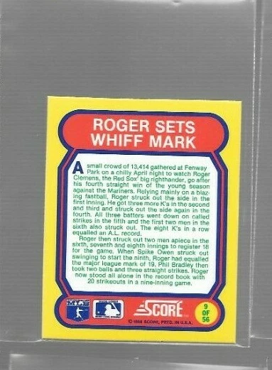 1988 Score Do You Remember Roger Clemens #9 Red Sox - Image 1 of 1