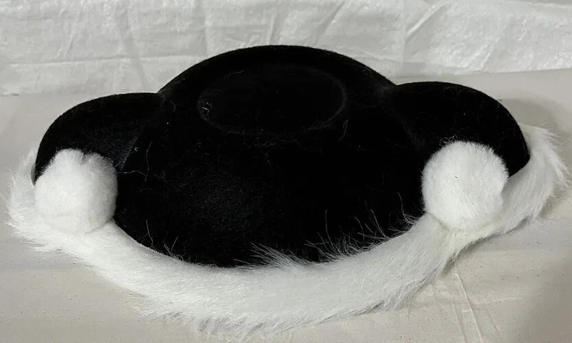 Black Bull Fighter Matador Costume hat- White Faux Fur Trim & 2 Poms-Unisex-New - Image 1 of 3