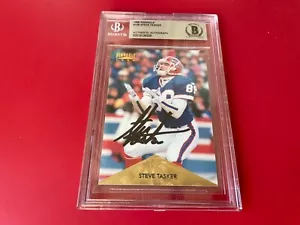 Steve Tasker Buffalo Bills 1996 tarjeta Pinnacle firmada automática Beckett BAS losa - Imagen 1 de 2