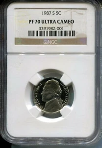 1987-S Proof Jefferson Nickel 5C - NGC PF-70 ULTRA CAMEO - Rare Grade! - Picture 1 of 2