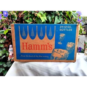 Vintage Hamm's Beer Box 24 12 Oz Bottles Blue Brown Flip Top Box EMPTY 1960s - Picture 1 of 7