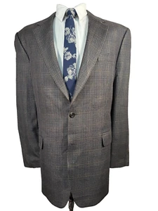 CHAPS Mens Brown PURE SILK Check Classic Fit Sport Coat Blazer Jacket SIZE 44L - Picture 1 of 9