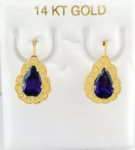 LAB CREATED 2.25 Cts AMETHYST DANGLING EARRINGS 14K GOLD - New With Tag - Picture 1 of 5