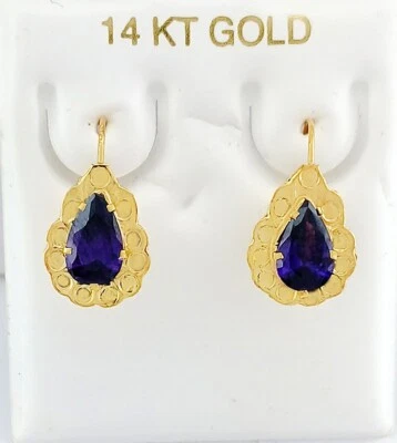 LAB CREATED 2.25 Cts  AMETHYST DANGLING EARRINGS 14K GOLD - New With Tag - Image 1 of 4