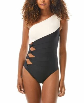 Carmen Marc Valvo Colorblocked Black One-Piece Swimsuit L108717 Size 12 - Image 1 of 3