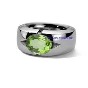 Natural Peridot Gemstone with 925 Sterling Silver Band Ring For Men's #890 - Picture 1 of 4