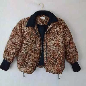 Jake & Anna Girl's Cropped Puffer Jacket Size 14 in Leopard Print *FLAWED* - Picture 1 of 11