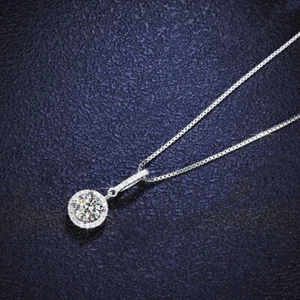 Vivid White Round Cut 1.78CT Moissanites In 10K White Gold Halo Women's Pendant - Picture 1 of 6