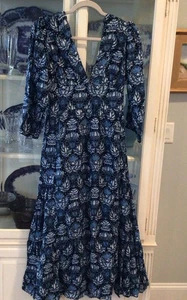 Caroline Constas NY Flower Printed ¾ Sleeve V NECK Midi Dress MEDIUM NWOT - Picture 1 of 6