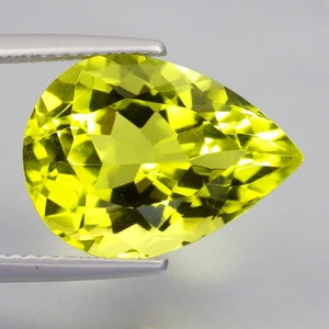 8.00 Ct Exquisite (15 x 11 mm) 100% Natural Pear Cut Green Gold Lemon Quartz Gem - Foto 1 di 7