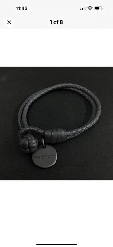Autentico Bracciale Bottega Veneta BV Pelle Intrecciata Charm Grigio Piccolo