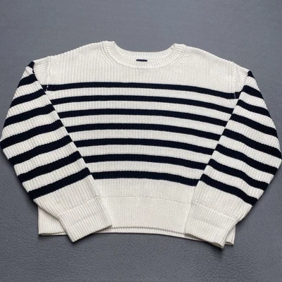 GAP Sweater Womens Large White Navy Striped Cotton Crewneck Knit Breton Pullover - Image 1 of 4