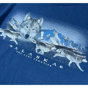 Vintage Alaska Grafik Langarm T-Shirt 2XL BAUMWOLLE The Last Frontier Wolf Pack - Bild 1 von 7