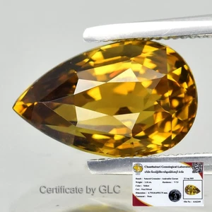 π GLC CERTIFIED 3.10ct VVS Pear Natural Yellow Grossular Garnet - Africa Gem - Picture 1 of 5