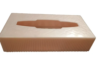 Vtg Loma MCM Pale Pearl Pink Grooved Tissue Box Holder Acrylic Lucite top bottom - Image 1 of 4