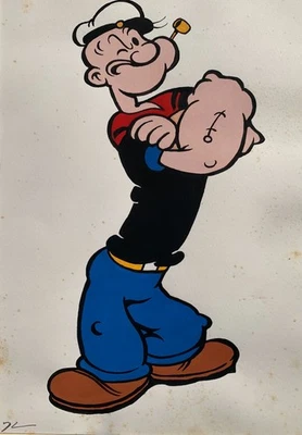 Pintura Gouache Monograma Artista Arte Pop JK (2Oth Centuty) Popeye Foto 1 de 4