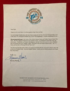 MERCURY MORRIS 1972 Miami Dolphins signed Autogramm Brief 17-0 Perfect Season - Bild 1 von 7