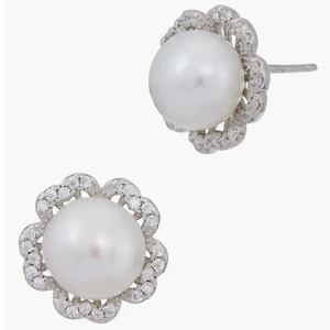 Savvy Cie Jewels CZ Freshwater Pearl Stud Earrings - Picture 1 of 6