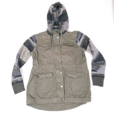 Chaqueta de Carga Utilitaria CoffeeShop New York Grande Oliva Tejido Mangas Capucha Boho Foto 1 de 4