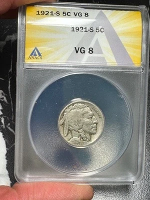 US Buffalo Nickel 1921-S ANACS VG8 - Image 1 of 2