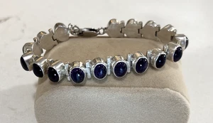 Atemberaubendes schweres Vintage Sterlingsilber 925 großes ovales Amethyst Tennis Armband - Bild 1 von 9