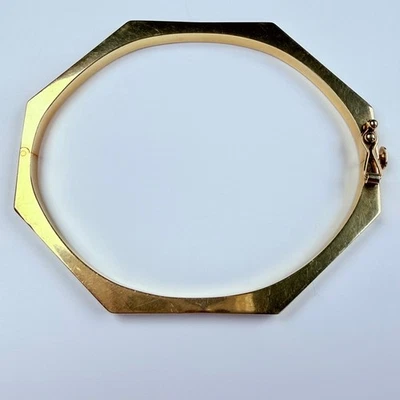 14K Solid Yellow Gold Handcuff Bangle Octagon Hinge Lock Bracelet SPA Italy - Image 1 of 4
