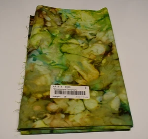 Batik fabric piece DREAMSCAPE TOPOGRAPHY green blue brown mottled 3/4 YARD X 44" - Picture 1 of 2