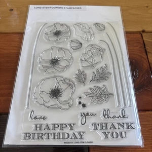 Paper Rose Studio Long Stem Flowers Stamp And Dies Photopolymer Cling Set - Picture 1 of 7