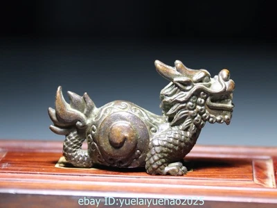 China Dynasty Folk Old Antique Red Copper Dragon Tortoise turtle Art Statue L7CM - Image 1 of 4