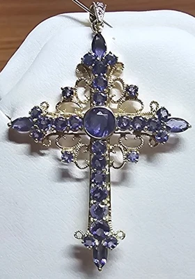 ORO AMARILLO 10K*COLGANTE CRUZ VIOLITA*VINTAGE*DIAMANTE*GENUINO*GRANDE* Foto 1 de 4