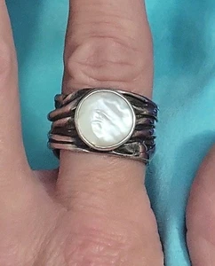 Silpada Coin Pearl Mermaid Ring Size 9.5 R1542 retired Sterling Silver Weave - Picture 1 of 13