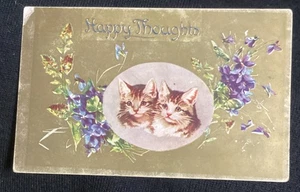 Vintage cat Postcard Happy Thoughts Kittens Cats  antique - Picture 1 of 2