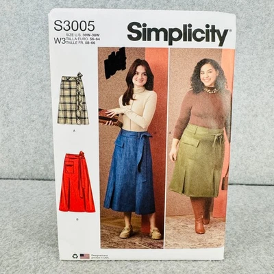 Simplicity 3005 Plus Size Skirts w Belt A Line Midi Womens Size 30W 38W Pattern - Image 1 of 4