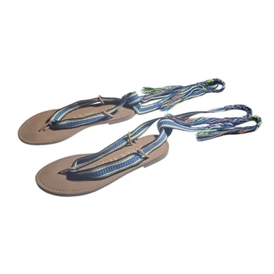 Sandalias de Tanga Sam & Libby Gladiador Para Mujer Talla 6.5 Azul Flor Boho Hippie Foto 1 de 4