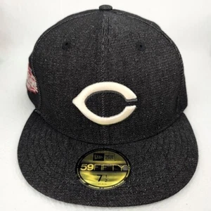 NEW ERA 5950 FITTED HAT CINCINNATI REDS BLACK DENIM CAP SIDE PATCH ASG 7-1/2 - Picture 1 of 5