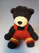 Vintage Soft Plush Black Teddy Bear Knitted Overalls