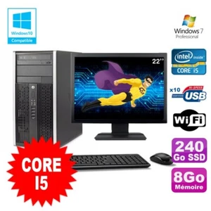 Lot PC Tour HP 8200 Core I5 3.1Ghz 8Go 240Go SSD Graveur WIFI W7 + Ecran 22 - Photo 1/4