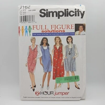Simplicity 7162 Women's Jumper Dress V or Scoop Neck Sizes 18W-24W Uncut - Image 1 of 4