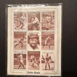 BABE RUTH Sheet of 9 Stamps Republique Federale Islamique Des Comores 1998 - Imagen 1 de 2