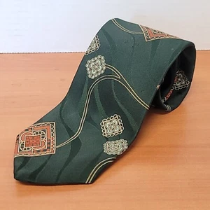 VINTAGE LIEBERT MENS POLYESTER GEOMETRIC GREEN NECKTIE TIE 56" 4" - Picture 1 of 6