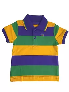 Polo Niño Mediano Mardi Gras Clásico a Rayas Púrpura Verde Amarillo Mangas Cortas... - Imagen 1 de 2