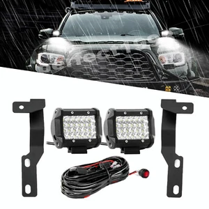 Pair 4'' LED Lights Hood Ditch Bracket Mount Wiring Kit For 2005-15 Toyota Tacom - Picture 1 of 19