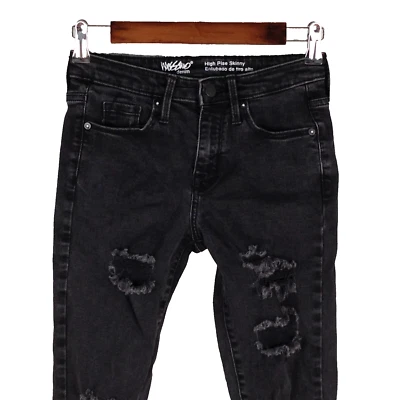 Mossimo Mujer 00 x 28" Destructed Vaqueros Ajustados Alto Tiro Desteñido Negro Denim Foto 1 de 4