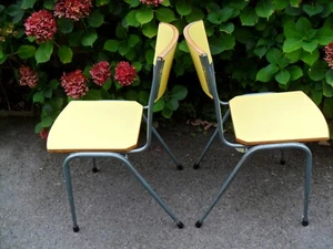 Pair - Vintage Formica & Steel Yellow Stacking Dining Chairs Full size 60s/70s - Picture 1 of 10