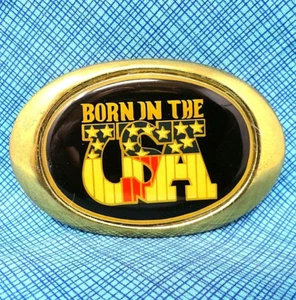 Born in the USA Belt Buckle Enameled Inlay Stars Stripes Patriotic Vtg .TWY437 - Picture 1 of 6