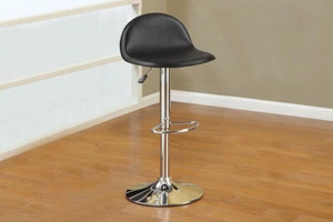 Black Faux Leather Adjustable Bar Stool with Metal Frame (Set of 2) 1F1552 - Picture 1 of 1