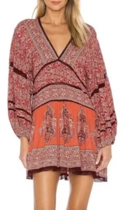 Free People Luna Schal Print Tunika Kleid Ballonärmel Paisley Boho Hippie L - Bild 1 von 15