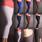 Women's Solid Cable textured knit cotton basic solid Stretch Footless leggings