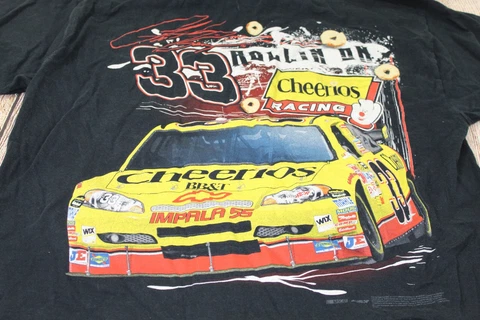 DOUBLE SIDED Clint Bowyer #33 Cheerios Racing NASCAR Blue Graphic T-Shirt Large Cover